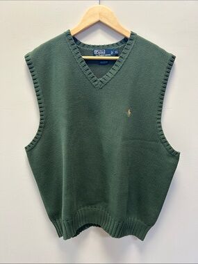 VTG 90’s Polo by Ralph Lauren Men's Dark Green V-Neck Knit Sweater Vest